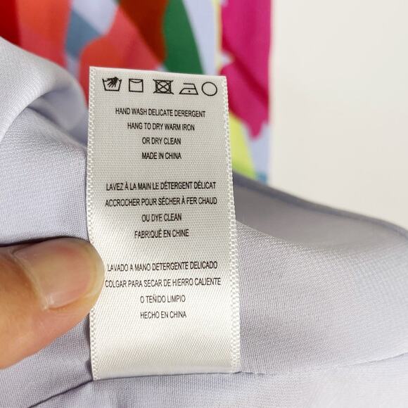 Nicole Miller Small Blue Pink Floral Oasis Silk Ruffle Midi Dress VNeck Cocktail - Picture 11 of 12